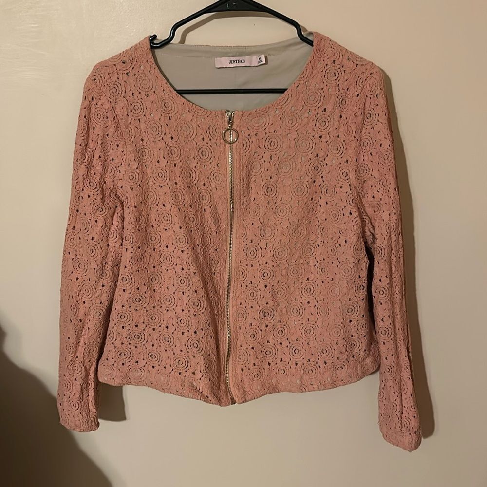 JustFab Peach-colored bomber-style jacket
